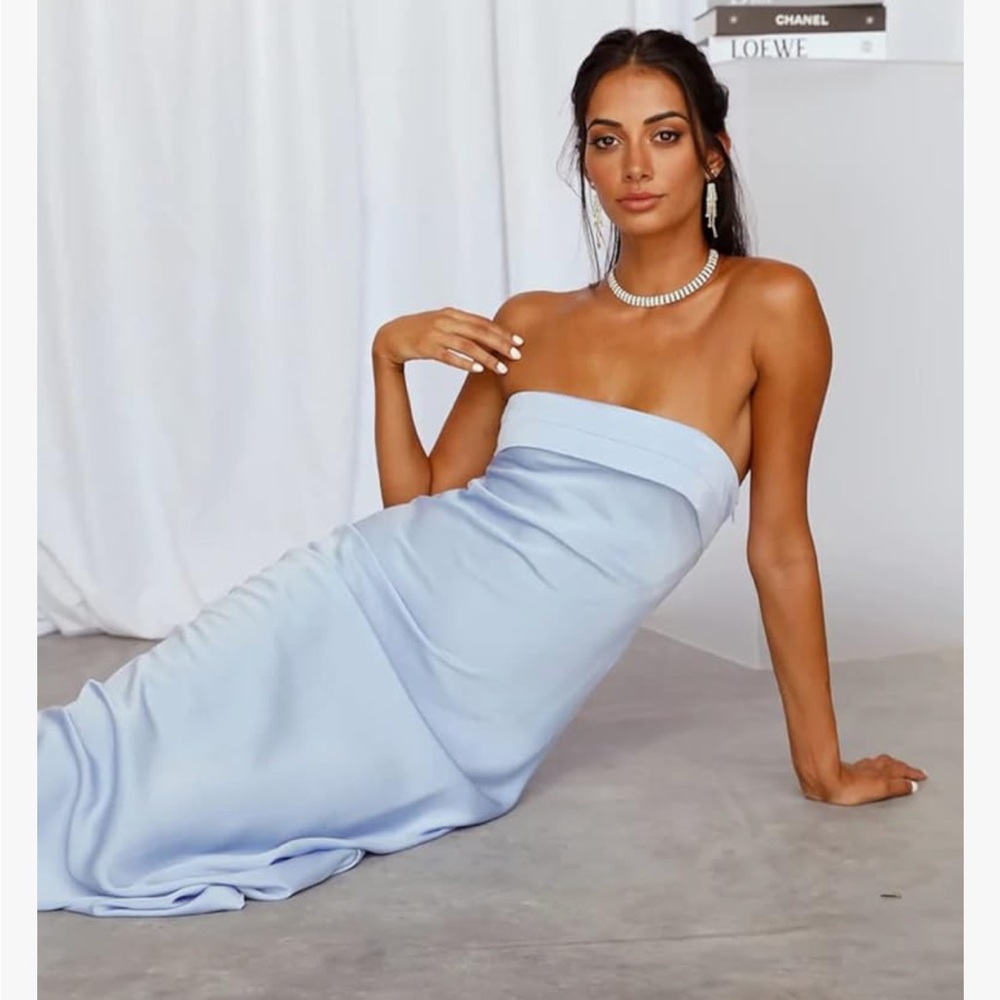 Blue Satin Strapless Eyecatcher MIDI Dress, Size Small - Picture 13 of 14